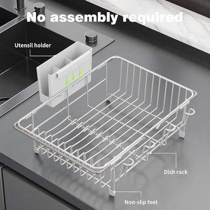 Dish Drying Rack in Sink: Expandable, 3-Slot Utensil Holder, Anti-Slip Handle. - Image 9
