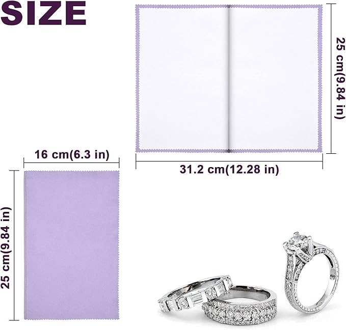 SEVENWELL Silver Polishing Cloth, Jewelry Cleaner Cloth for Sterling Silver Jewelry, Gold, Platinum, Silverware, Diamonds, Gemstones, Coins (Purple)