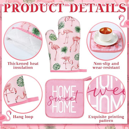 Fourluoo 10 Pcs Flamingo Kitchen Dish Towels Rugs Oven Mitts and Pot Holders - Image 5