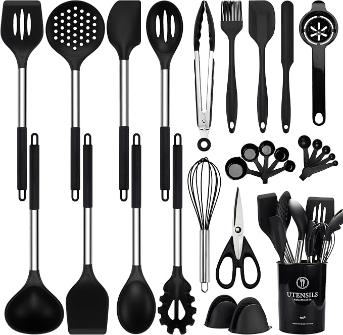NCUE Silicone Cooking Utensils Set, Food Grade Silicone and Stainless Steel by NCUE
