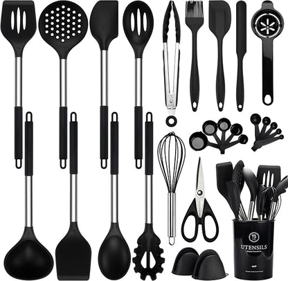 NCUE Silicone Cooking Utensils Set, Food Grade Silicone and Stainless Steel by NCUE