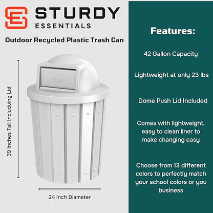 42 Gallon Slated Circle 100% Recycled Plastic Heavy Duty Outdoor Trash Can - Image 2