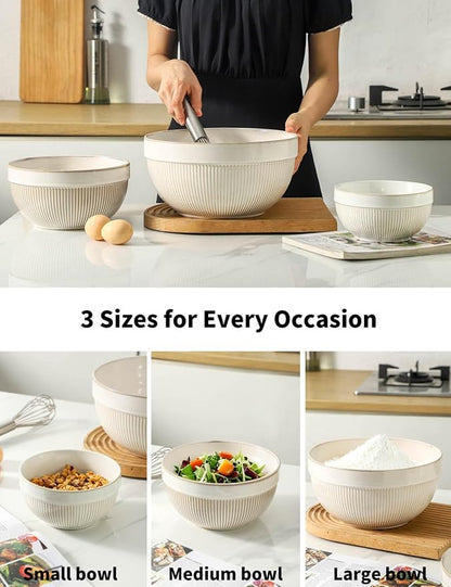 Large Ceramic Mixing Bowls, Glazed White Kitchen Bowl, Dough Kneading, - Image 4