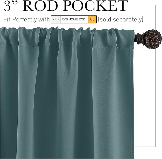 RYB HOME Blackout Curtains for Small Windows, Privacy Thermal Insulating Mini - Image 2