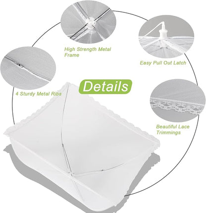 4 Pack Large Mesh Food Covers 17" x 17", Tall White Nylon Food Tents, - Image 3