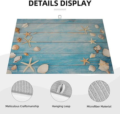 Seashells Starfish On Blue Wood Absorbent Microfiber Xl Dish Drying Mat - Image 4