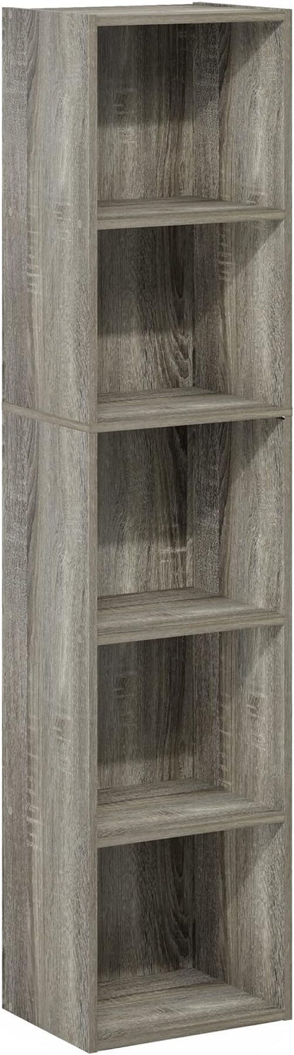 Furinno PASIR Book Shelf, 5-Tier Tall Narrow Bookshelf, Open Shelves Bookcase - Image 7