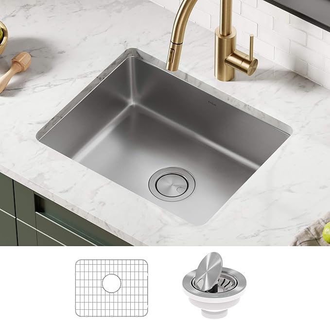 KRAUS Dex 21-inch Undermount 16 Gauge Stainless Steel Single Bowl Kitchen Sink, KA1US21B
