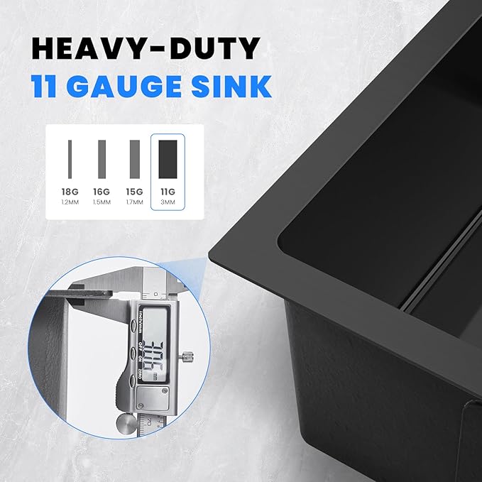 POPFLY 23×18 Inch Undermounter Kitchen Sink, 18 Gauge Stainless Steel Handmade Single Bowl Outdoor Small Rv Sink 9 Inch Deep Black Bar Prep Sink