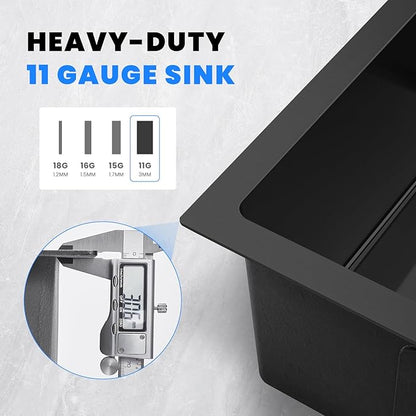 POPFLY 23×18 Inch Undermounter Kitchen Sink, 18 Gauge Stainless Steel Handmade Single Bowl Outdoor Small Rv Sink 9 Inch Deep Black Bar Prep Sink