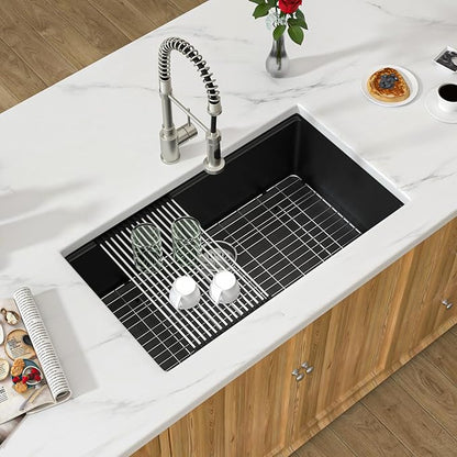 30 Granite Composite Kitchen Sink - Donsdey 30 Inch Black Kitchen Sink Undermount Granite Quartz Composite Ledge Workstation Matte Black Under Counter Single Bowl Sink Basin