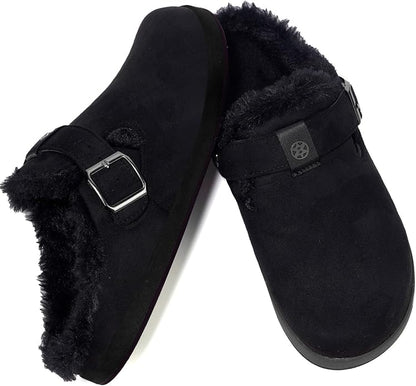 Fur Lined Clogs for Women Men Suede Winter Slippers Arch Support Slip on Mules - Image 6
