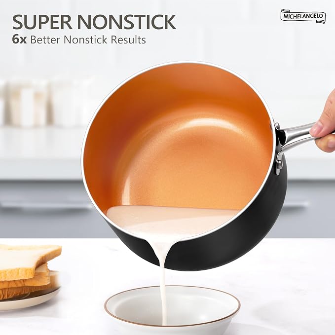 MICHELANGELO Sauce Pan Set, Ultra Nonstick Saucepan Set of 3, Ceramic Saucepans - Image 2