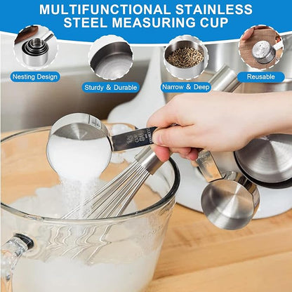 Measuring Cups and Spoons Set 21 Piece, 11 Stainless Steel Nesting Measuring - Image 4