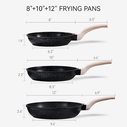 CAROTE Non Stick Frying Pan Skillet Set, Omelet Pan, Healthy Non Toxic Granite - Image 2