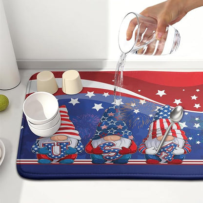 Kawani 4th of July Dish Drying Mat 16x18 Inch Spring Summer Patrioti Gnome - Image 6