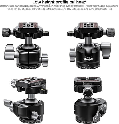 Leofoto Professional Camera Tripod, 46" Compact Carbon Fiber Tripod for DSLR Video Camcorder, 4 Leg Sections, 360° Ball Head, Max Load 8KG/18Lb (LS-254CX+LH-30)