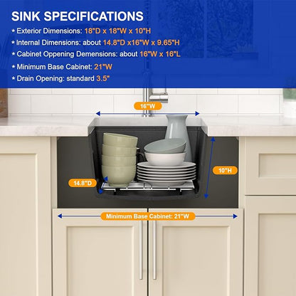 Dcolora 18 In. Wet Bar Sink Granite Composite Undermount Kitchen Sink Black Small Kitchen Prep Sinks Workstaion Single Bowl,#DC-GU0002BS