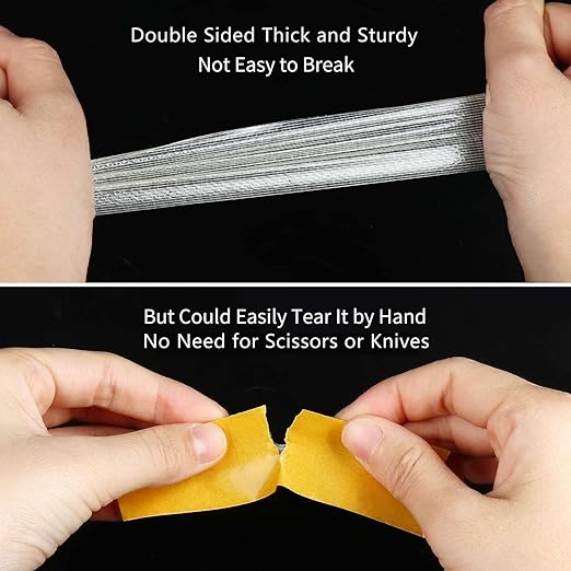 3Pack Double Sided Tape Heavy Duty, 2in x 66FT (198FT Total), Super Sticky Resistente Clear Tape, Universal High Tack Strong Wall Adhesive with Fiberglass Mesh,Easy Use Mounting Tape