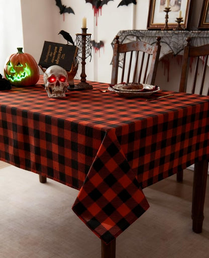 Orange Gingham Tablecloth Fabric - Image 3