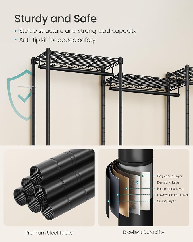SONGMICS Heavy-Duty Clothes Rack, Garment Rack, Portable Closet, 86.4-Inch Wide - Image 5