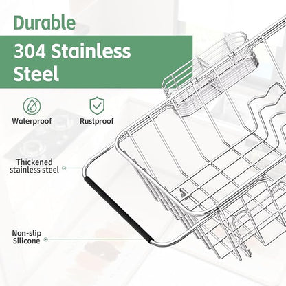 Small Dish Drying Rack in Sink, Extendable Stainless Steel Dish Drainers - Image 5