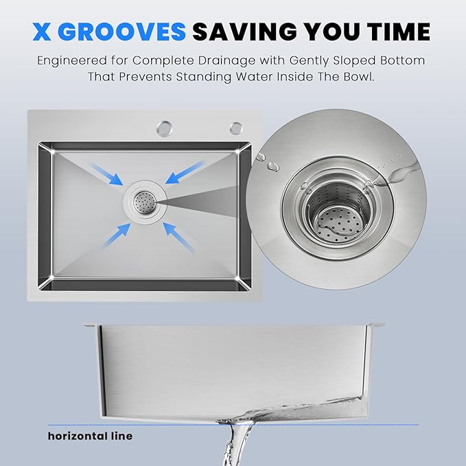 POPFLY 20×16 inch Drop In Kitchen Sink, 18 Gauge Stainless Steel Overmount Single Bowl Small Prep Bar Sink, Top mount Handmade Utility Deep Sinks with 2 Holes, Brushed Nickel