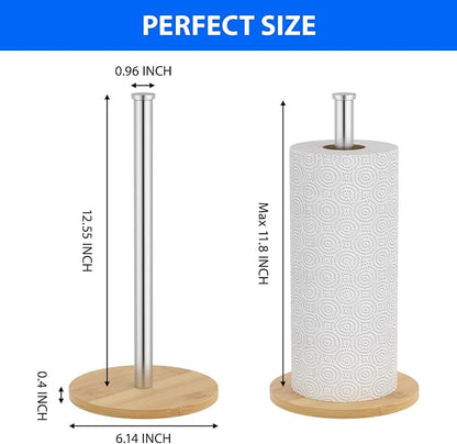Wooden Paper Towel Holder Countertop, Non-Slip Base, Stainless Steel, - Image 2