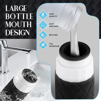 Travel Bottles for Toiletries, TSA Approved Silicone Travel Size Containers for Toiletries, BPA Free Leak Proof Refillable Essentials Accessories, Shampoo and Conditioner Bottles (Gray)