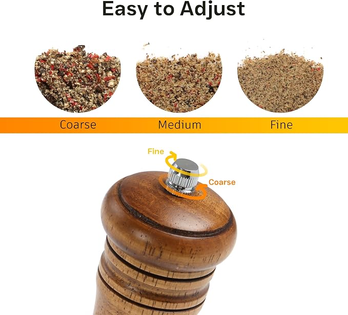 Wooden Salt and Pepper Grinder Set, Premium Oak Wood Salt Grinders Shakers - Image 6