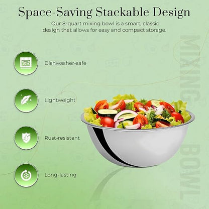 OCS Parts 8 Quart Mixing Bowl | 13.25-Inch Stainless Steel Professional Grade - Image 3
