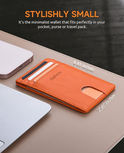 Buffway Mens Slim Wallet, Minimalist Thin Front Pocket Leather Credit Card Holder with RFID Blocking for Work Travel