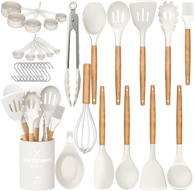 Umite Chef Kitchen Cooking Utensils Set, Wooden Handle Silicone Kitchen Gadgets by UmiteChef
