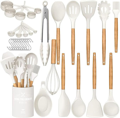 Umite Chef Kitchen Cooking Utensils Set, Wooden Handle Silicone Kitchen Gadgets by UmiteChef