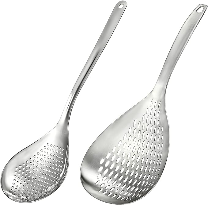 2 Pack Skimmer Slotted Spoon, 13.6 Inch Large Stainless Steel Skimmer Ladle by Suwimut