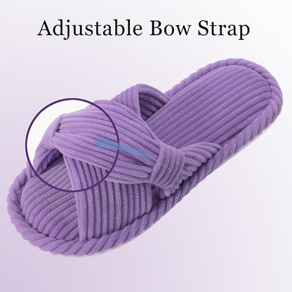 Evshine Summer House Slippers for Women Corduroy Cross Bow Indoor Slippers Open - Image 3
