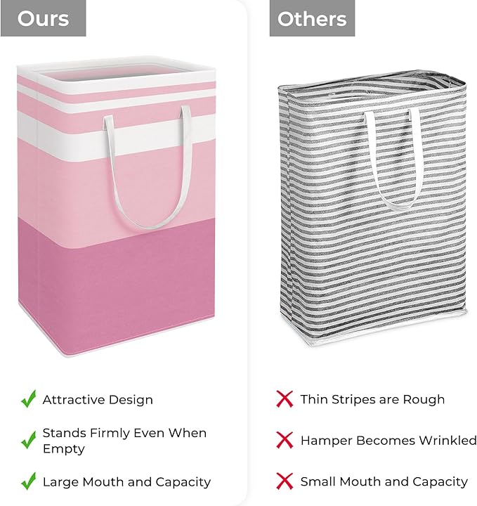 HomeHacks 2 Pack Large Laundry Baskets, Waterproof, Freestanding Laundry Hampers, Collapsible Clothes Hamper with Reinforced Handles in Laundry, College Dorm, Bathroom, Bedroom (Pink, 88Lx2)
