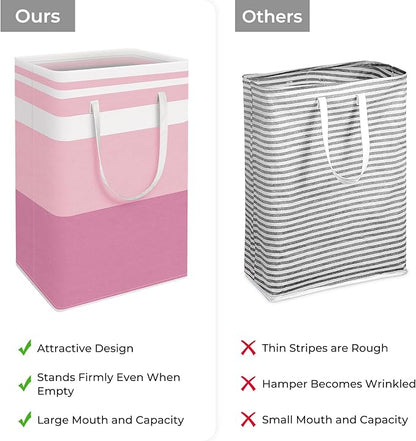 HomeHacks 2 Pack Large Laundry Baskets, Waterproof, Freestanding Laundry Hampers, Collapsible Clothes Hamper with Reinforced Handles in Laundry, College Dorm, Bathroom, Bedroom (Pink, 88Lx2)