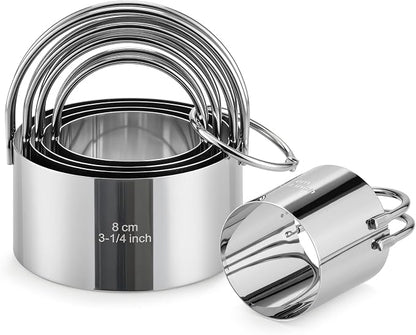 Biscuit Cutter Set with Handle, 5 Piece Stainless Steel Round Cookie Cutter Tool by Vosturdy
