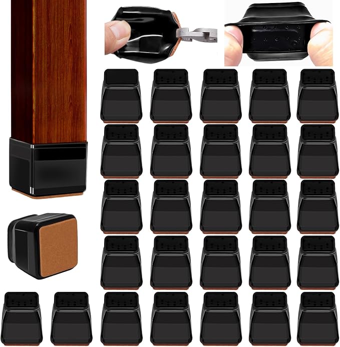 32Pcs Black Square Chair Leg Floor Protectors, Felt Furniture Pads by Glaais