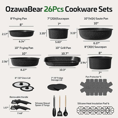 26 Pcs Pots and Pans Set Non Stick, Ceramic Cookware Set Non Toxic - Image 2