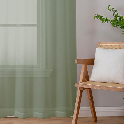 Chyhomenyc Sheer Sage Green Curtains 90 inches Long 2 Panels, Light Filtering - Image 5