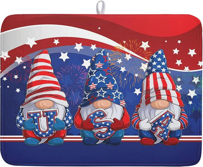 Kawani 4th of July Dish Drying Mat 18x24 Inch Spring Summer Patrioti Gnome by Kawani