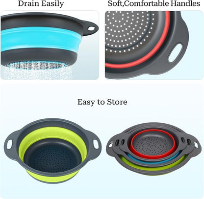 Collapsible Colander 3-Pack Set Space-Saving Foldable Kitchen Strainer - Image 4