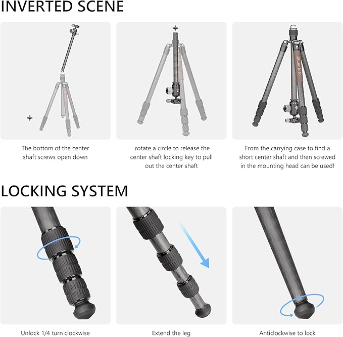 Carbon Fiber Lightweight Travel Tripod with Ball Head, Removable Center, Maxload 10kg, Weight 1.66kg, Folded 470mm (LX-284CT+XB-38)