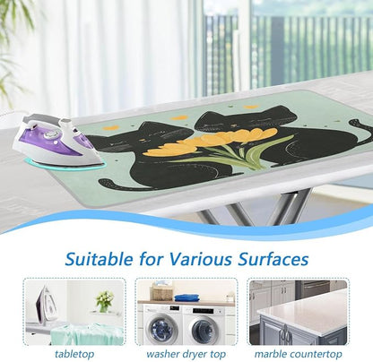 Black Cats Tulips Green Ironing Mat Thickened Ironing Blanket Travel Portable - Image 5