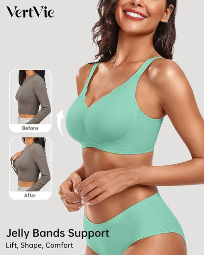 Vertvie Womens Seamless Bras No Underwire Supportive Wireless Push Up Full - Image 2