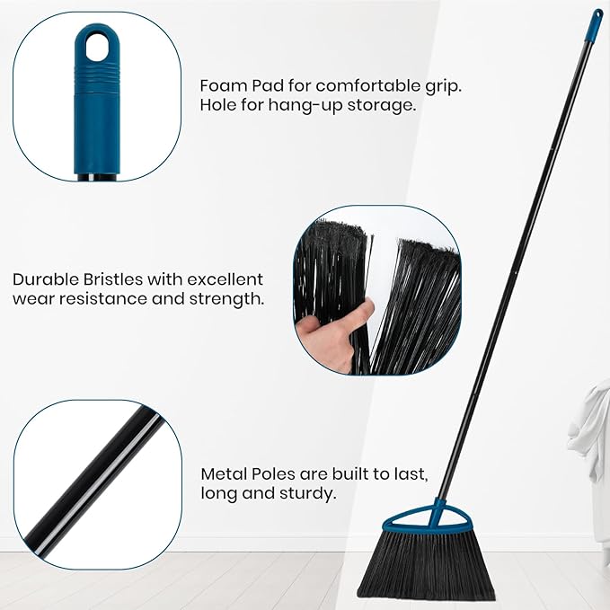 MAVRIZ Outdoor Broom Heavy Duty Angle Broom with 60" Long Handle Stiff Bristle Brooms for Sweeping Indoor, Restaurant, Shop, Garage, Commercial