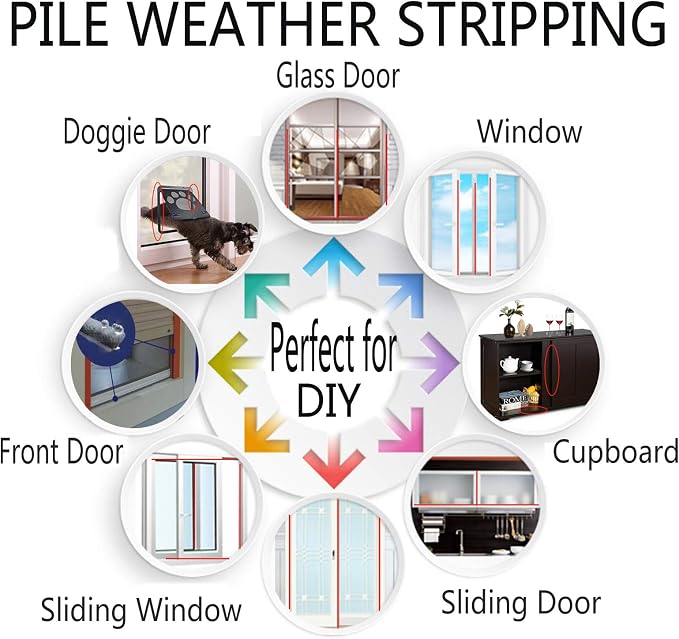 Adhesive Pile Weather Stripping, Weatherstrip Fuzzy Door Brush Strip - Image 7