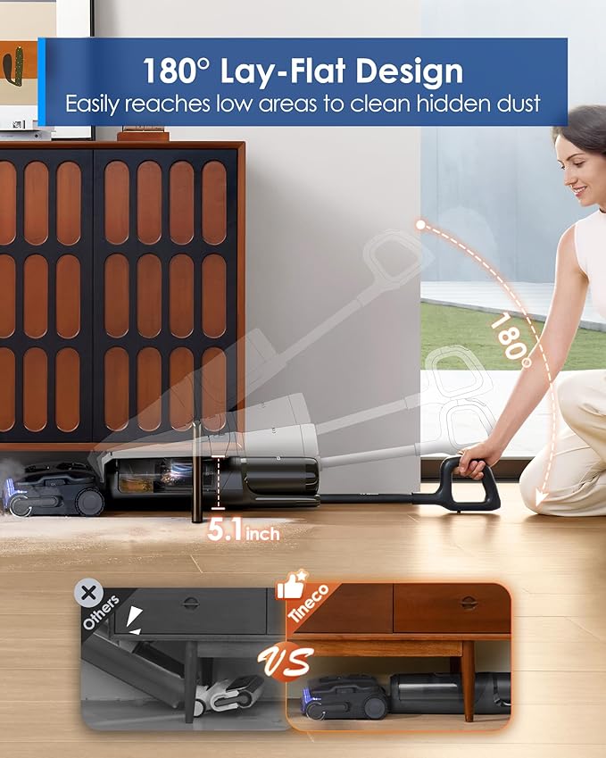Tineco Floor One S7 Stretch Steam Cordless Wet Dry Vacuum Steam Mop All-in-One, 320℉ HyperSteam, 180° Lay-Flat, Anti-Tangle Design, FlashDry Self-Cleaning, Up to 80 Min Runtime